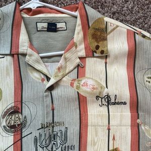 RARE Vintage Tommy Bahama Bowling Luau Hawaiian Print Silk Shirt Size Medium